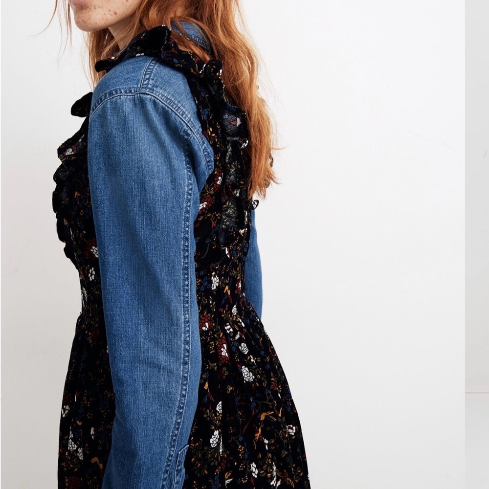 Madewell Corduroy Ruffle-Front Dress in Finch Floral Size 10 - Picture 2 of 14